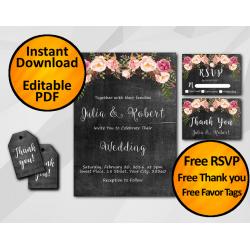 Watercolor Chalkboard Wedding Invitation Set