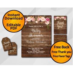 Watercolor Wood Baby Shower Invitation Set