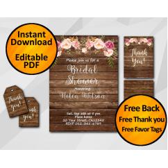 Watercolor Wood Bridal Shower Invitation Set