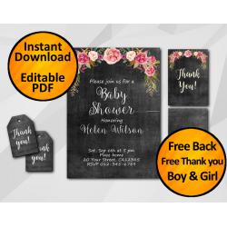 Watercolor Chalkboard Baby Shower Invitation Set