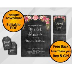Watercolor Chalkboard Bridal Shower Invitation Set