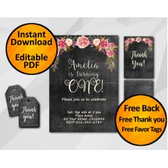 Watercolor Chalkboard Birthday Invitation Set