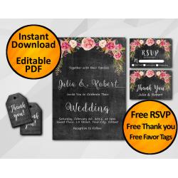Watercolor Chalkboard Wedding Invitation Set