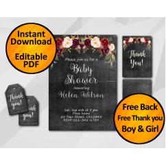Watercolor Chalkboard Baby Shower Invitation Set