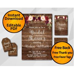 Watercolor Wood Bridal Shower Invitation Set