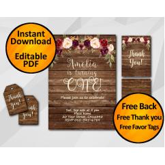 Watercolor Wood Birthday Invitation Set