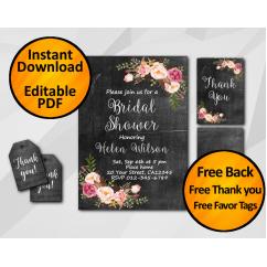 Watercolor Chalkboard Bridal Shower Invitation Set