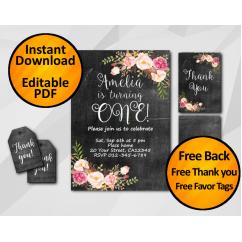 Watercolor Chalkboard Birthday Invitation Set