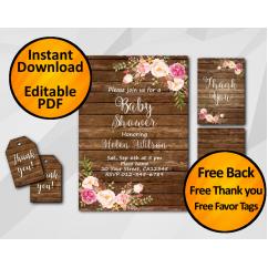 Watercolor Wood Baby Shower Invitation Set
