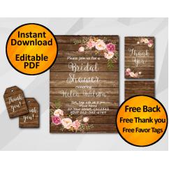 Watercolor Wood Bridal Shower Invitation Set
