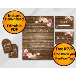 Watercolor Wood Wedding Invitation Set