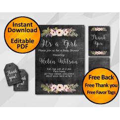 Its a Girl Baby Shower Invitation Set