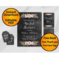 Watercolor Chalkboard Bridal Shower Invitation Set