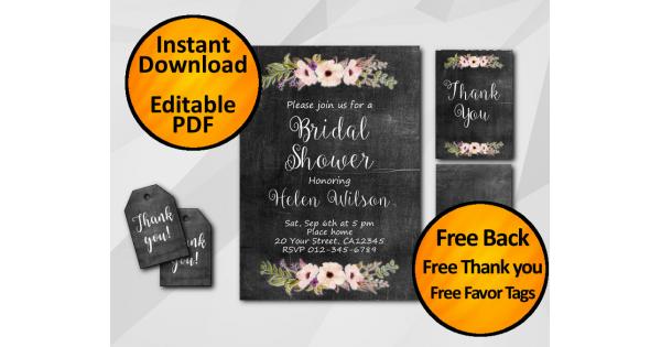 Watercolor Bridal Shower Invitation Template