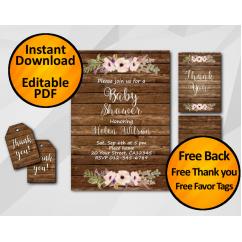 Watercolor Wood Baby Shower Invitation Set