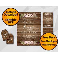 Watercolor Wood Bridal Shower Invitation Set