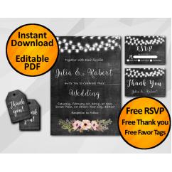 String Lights Chalkboard Wedding Invitation Set