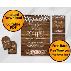 String Lights Wood Birthday Invitation Set