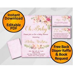 Oh Baby Watercolor Baby Shower Fuchsia Invitation set