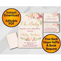 Oh Baby Watercolor Baby Shower Peach Invitation set