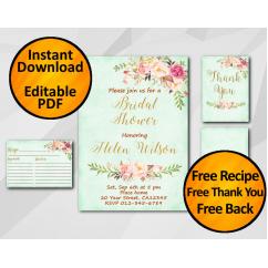 Watercolor Bridal Shower Turquoise Invitation set