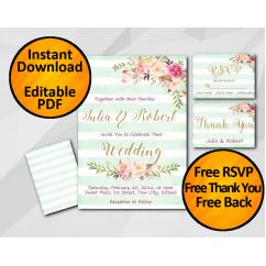 Wedding Turquoise Stripe Invitation set