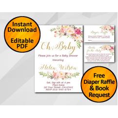 Oh Baby Watercolor Baby Shower Invitation set