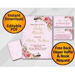 Watercolor Baby Shower Fuchsia Invitation set