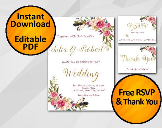 Instant Download Wedding Invitation set