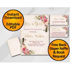 Its a Girl Watercolor Baby Shower Peach Invitation set