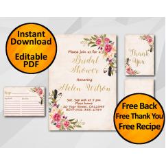 Watercolor Bridal Shower Peach Invitation set