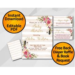 Watercolor Baby Shower Peach Stripe Invitation set Watercolor Baby Shower Peach Stripe Invitation set