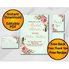 Watercolor Bridal Shower Turquoise Invitation set