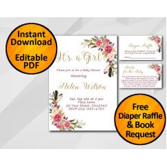 Its a Girl Watercolor Baby Shower Invitation set