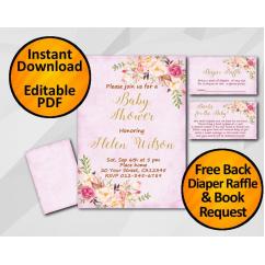 Watercolor Baby Shower Fuchsia Invitation set