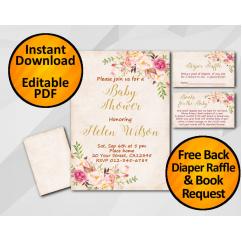 Watercolor Baby Shower Peach Invitation set