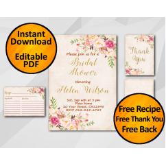 Watercolor Bridal Shower Peach Invitation set