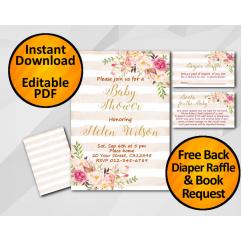 Watercolor Baby Shower Peach Stripe Invitation set Watercolor Baby Shower Peach Stripe Invitation set