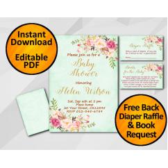 Watercolor Baby Shower Turquoise Invitation set Watercolor Baby Shower Turquoise Invitation set