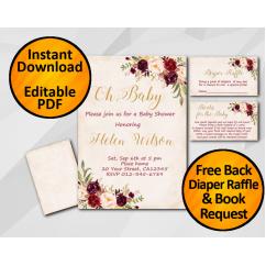 Oh Baby Watercolor Baby Shower Peach Invitation set