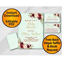 Watercolor Baby Shower Turquoise Invitation set