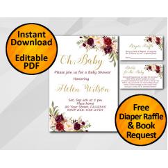 Oh Baby Watercolor Baby Shower Invitation set