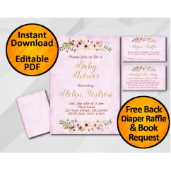Watercolor Baby Shower Fuchsia Invitation set