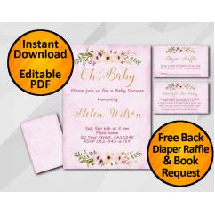 Oh Baby Watercolor Baby Shower Fuchsia Invitation set