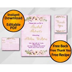 Watercolor Bridal Shower Fuchsia Invitation set