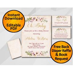 Oh Baby Watercolor Baby Shower Peach Invitation set