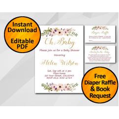 Oh Baby Watercolor Baby Shower Invitation set