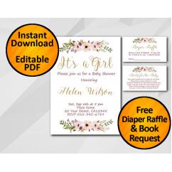 Its a Girl Watercolor Baby Shower Invitation set