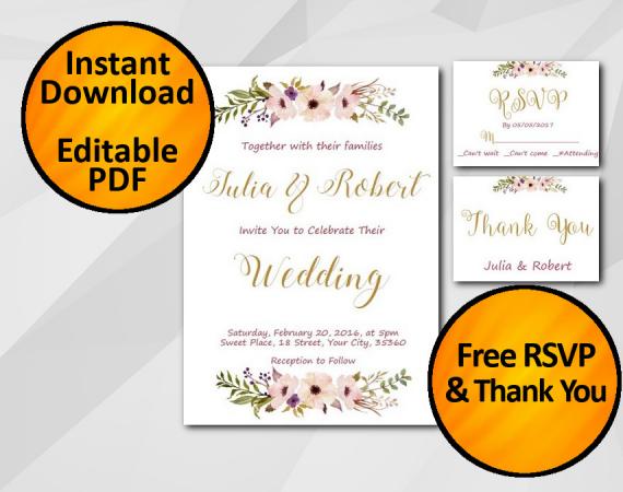 Instant Download Wedding Invitation set