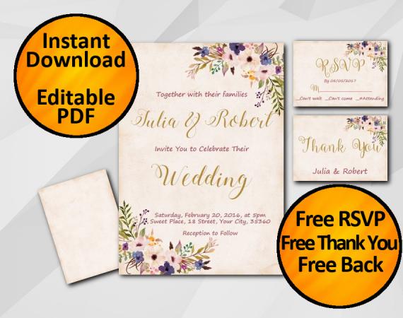 Instant Download Wedding Peach Invitation set